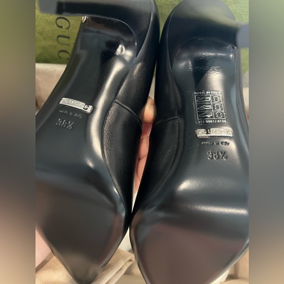 NEW Gucci GG Black Pointed-toe 105mm Leather Heel Pumps - Picture 7 of 8